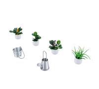 Duokon 4 PCS Miniature Potted Plants Plastic Artificial Fake Greenery with Tiny Bucket Watering Can for Fairy Garden Dollhouse Decoration