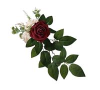 Duokon Artificial Chair Back Flowers, Plastic Wedding Aisle Pew Decorations 14.5 X 34 X 3 Cm, Lifelike Reusable Floral Arrangement with Leaves for Ceremony Reception (Dark Red)
