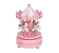 Duokon Merry-Go-Round Music Box, Four Horses Spinning with Music Playing, Great Romantic Anniversary Birthday Christmas Wedding Valentine's Day Gift(pink)