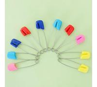 Duokon Safety Pins for Cloth Diapers, Stainless Steel Diaper Pins with Plastic Head, 12 Pack 1.57 in Secure Locking Curved Needle for Baby Toddler Laundry Crafting (Small Size)