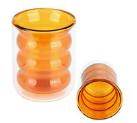 Duokon Spiral Glass Tumbler, 3 Dimensional Design, Double Layer Heat Resistant Borosilicate Mug for Coffee, Cold Drinks, Iced Tea, Beer, 200ml, 2pcs Yellow