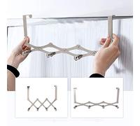 Duokon Stainless Steel Over the Door Hooks Telescopic Door Hanger 6 Hook Folding Rack Bright Lacquer Finish Space Saving Storage for Hats Backpacks in Bedroom Living Room (4 Hooks Bright [no Need to