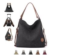 DUOL COOS Large Tote Bag Convertible Backpack Purse for Women with Zipper Pockets, Canvas Crossbody Shoulder Hobo Bag 4-in-1, Canvas Black, Large