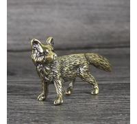 DUOLAIYUNSO Vintage Bronze Statues,4.46x2.58cm Solid Brass Fox Figurines Miniatures Desk Ornaments Tea Pet Crafts Retro Small Animal Statue