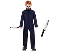 DUOLAM Halloween Michael Myers Costume Children: Pack of 2 Carnival Halloween Killer Film Horror Cosplay Costume and Blood Smudge Knife Children's Overall Suit Fancy Dress Theme Party Work Overalls