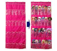 DUOLAM Hanging Over Door Toy Storage Organizer (24 Pockets), Compatible with LOL OMG Dolls Surprise Doll (Toys Not Included), (57.5''x22'') (pink)