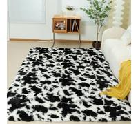 DUOLEH Fluffy Bedroom Area Rugs, Anti-Slip Living Room Area Rugs Shaggy, Modern Floor Mat for Home Decor, Nursery Dorm Tie-Dye Floor Carpet Mat, Non-Shedding Carpet (200x200cm,Black and White)