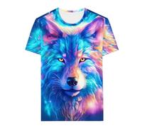 DUOLIFU Men 3D Cool Wolf Graphic T-Shirt Short Sleeve Crewneck Digital Printed Tees Tops Plus Size XS-6XL, Glow Wolf, Medium