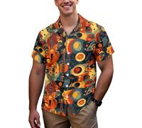 DUOLIFU Men Plus Size Summer Bowling Hawaiian Shirt Novelty Graphic Print Short Sleeve Button Down Aloha Shirts, Music Picasso, S