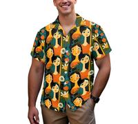 DUOLIFU Men Plus Size Summer Bowling Hawaiian Shirt Novelty Graphic Print Short Sleeve Button Down Aloha Shirts, Hippie Flower Picasso Women, XXL