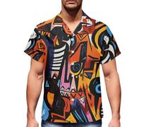 DUOLIFU Men Plus Size Summer Bowling Hawaiian Shirt Novelty Graphic Print Short Sleeve Button Down Aloha Shirts, Picasso Art, XXL