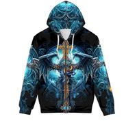 DUOLIFU Men Women Full Zip-Up Hoodies 3D Print Graphic Sweatshirts Cool Novelty Hooded Hoodie, A Dragon Cross Viking, 3XL