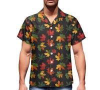DUOLIFU Mens Hawaiian Shirts Casual Canadian Maple Leaf Print Shirts Short Sleeve Button Down Shirts, Canada Flag 7, Medium