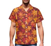 DUOLIFU Mens Hawaiian Shirts Casual Canadian Maple Leaf Print Shirts Short Sleeve Button Down Shirts, Canada Flag 11, Large