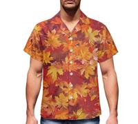 DUOLIFU Mens Hawaiian Shirts Casual Canadian Maple Leaf Print Shirts Short Sleeve Button Down Shirts, Canada Flag 14, Large