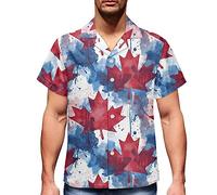 DUOLIFU Mens Hawaiian Shirts Casual Canadian Maple Leaf Print Shirts Short Sleeve Button Down Shirts, Canada Flag 5, XS