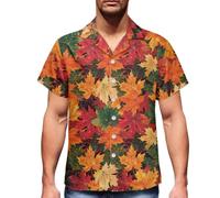DUOLIFU Mens Hawaiian Shirts Casual Canadian Maple Leaf Print Shirts Short Sleeve Button Down Shirts, Canada Flag 15, Large