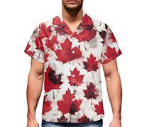 DUOLIFU Mens Hawaiian Shirts Casual Canadian Maple Leaf Print Shirts Short Sleeve Button Down Shirts, Canada Flag 3, S