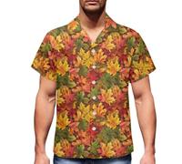 DUOLIFU Mens Hawaiian Shirts Casual Canadian Maple Leaf Print Shirts Short Sleeve Button Down Shirts, Canada Flag 17, XX-S