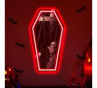 DUOLIYBC Coffin Neon Mirror Sign, Goth Home Decor, 17" x 9.44", Red LED, Acrylic