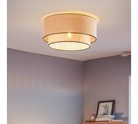 Duolla Boho ceiling lamp, brown/wood/black, Ø 45 cm, fabric/rattan