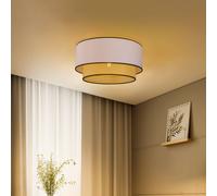 Duolla Boho ceiling lamp, white/wood/black, Ø 45 cm, fabric/rattan