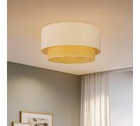Duolla Boho ceiling light, cream/wood, Ø 45 cm, fabric/rattan