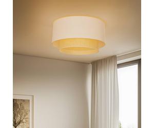 Duolla Boho ceiling light, cream/wood, Ø 60 cm, fabric/rattan