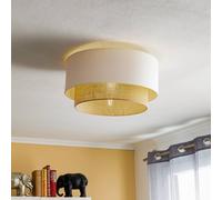 Duolla Boho ceiling light, ecru/brown, Ø 45 cm, fabric