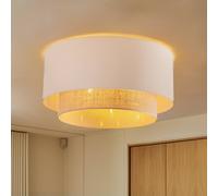 Duolla Boho ceiling light, ecru/brown, Ø 60 cm, fabric