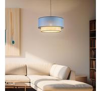 Duolla Boho pendant light, blue/wood, Ø 45 cm, fabric/rattan