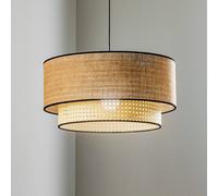 Duolla Boho pendant light, brown/wood, Ø 45 cm, fabric/rattan