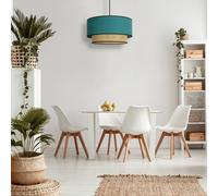 Duolla Boho pendant light, petrol blue/wood, Ø 45 cm, fabric/rattan