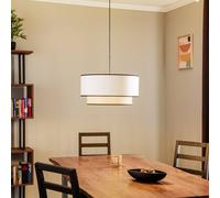 Duolla Boho pendant light, white/wood, Ø 45 cm, fabric/rattan