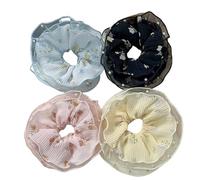 DuomaiJJ Hair Scrunchies Pack Of 2 Girls' Floral Pleated Chiffon Sweet Accessories And Ropes-mixed Color