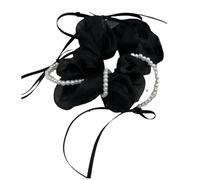 DuomaiJJ Hair Scrunchies Pack Of 4 Pearl Bow Fashion Rubber Band Hairband-black
