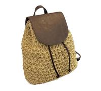 DuomaiJJ Straw Bag Vintage Straw Backpack Women's Fashion Shoulder Bag Versatile Straw Woven Pu Elegant Backpack-beige-31x13x33cm