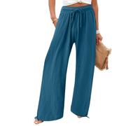 DuomaiJJ Trousers Womens Solid-Color Wide-Leg with an Elastic Waistband