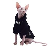 DUOMASUMI Cat Warm Thick Fashion Hoodie for Sphynx, Devon Rex, Cornish Rex & Small Cats (Black, Large)