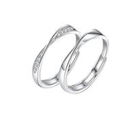 DUOMIYX Rings 2 Pcs 925 Silver Couple Rings Open Adjustable Promise Rings For Men And Women-Silver-Adjustable