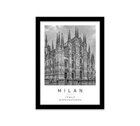 Duomo, Milan Travel Print Milan Wall art Black and white Poster A4 Print in Black frame 24.5 X 33cm (9.6x13inch)