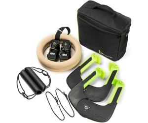 Duonamic Eleviia Ultimate Pull Up Bar Travel Package: 9-Piece Kit Includes The Original Eleviia Pull Up Handles - Doorway Pullup Bar - Wooden Rings with Adjustable Straps for Calisthenics & Gymnasts