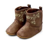 DUONITITI Toddler Cowgirl Cowboy Soft Rubber Sole Booties for Baby Girls Boys 3-18 Months, Brown and Embroidered Baby, 12-18 Months