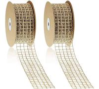 Duontyye 2 Rolls 20 Yards By 2.5 Inch Christmas Mesh Burlap Wired Ribbon Open Weave Burlap Net Ribbon Natural Fabric Ribbon