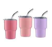 Duontyye 3 Piece Mini Tumbler Shot Glass Mini Tumbler Cups Double Wall Tumbler Shot Glasses With Straw & Lid,2Oz (A)
