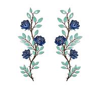 DUOOLN 2 Pcs Metal Rose Tree Leaf Wall Decor, Long Iron Scroll Vine Wall Art, Rustic Hanging Sign Flowers Sculpture, For Above Door Living Room Office Indoor And Outdoor Decoration - Blue