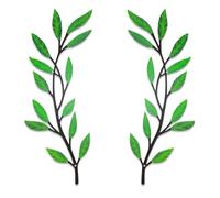 DUOOLN 2 Pcs Metal Tree Leaf Wall Decor, Long Iron Scroll Vine Art,Rustic Hanging Sign Branches Sculpture, for Above Door Living Room Office Indoor Outdoor Decoration Christmas Housewarming- Green