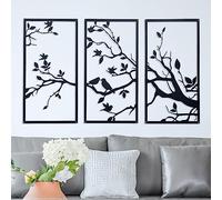 DUOOLN 3 Pcs Birds On Branch Large Metal Wall Art Decor,Black Tree of Life Silhouette Sculpture,Leaves with Birds Metal Ornament Hanging Sign for Home Garden Office Living Room Indoor Outdoor