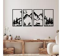 DUOOLN 4 Pcs Mountain Scene Metal Wall Decor, Black Line Drawing Wall Art, Abstract Minimalist Rustic Nature Home Wall Art Sculpture for Garden Home Decor