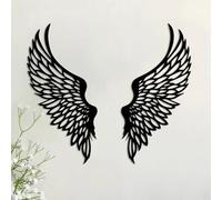 DUOOLN Angel Wings Metal Wall Decor Art, Abstract Butterfly Sculpture | 2pcs Black Wing Hanging Sign-Large Gothic Ornaments-Vintage Silhouettes- Living Room Bedroom Office-Gifts-15.7X15.7 in